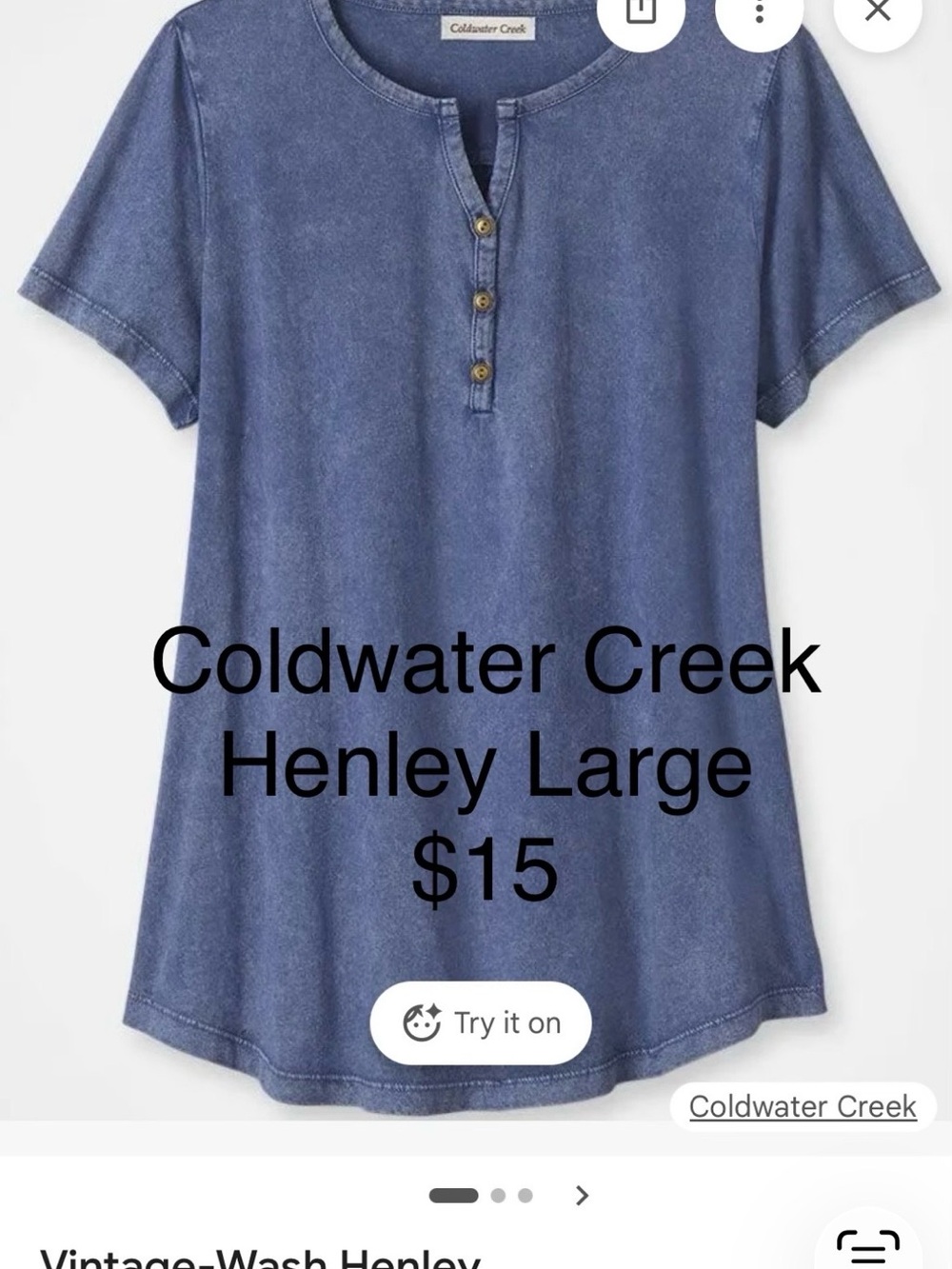 Coldwater Creek Vintage-Wash Blue Short-Sleeve Henley